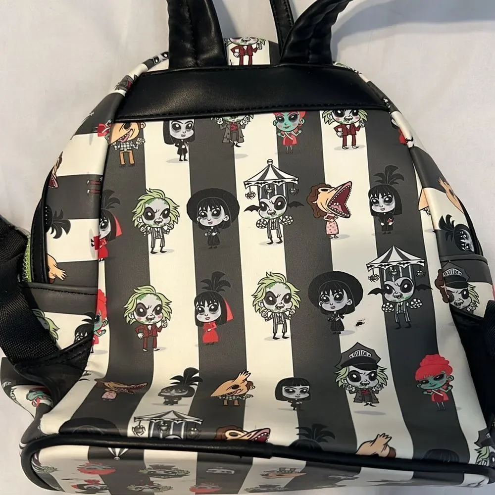 Loungefly Black and White Striped Beetlejuice Beetlejuice Backpack EUC